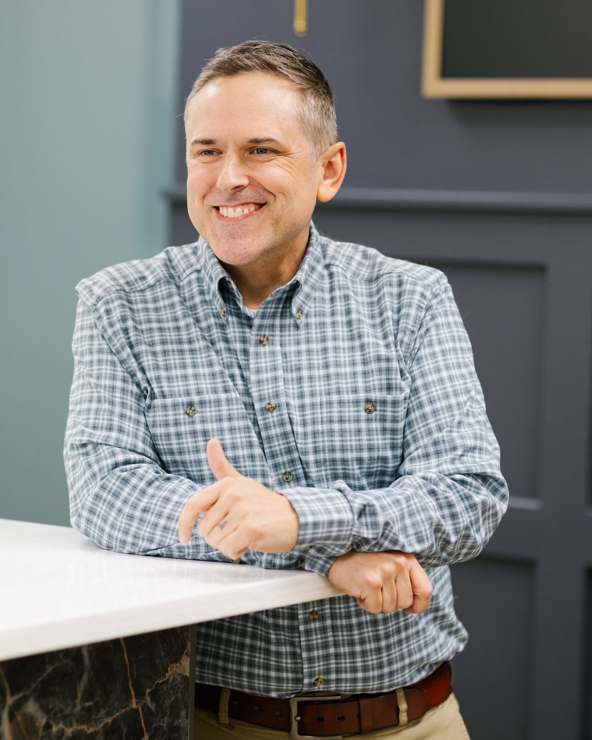 Dr. Eric Senn smiling in his office
